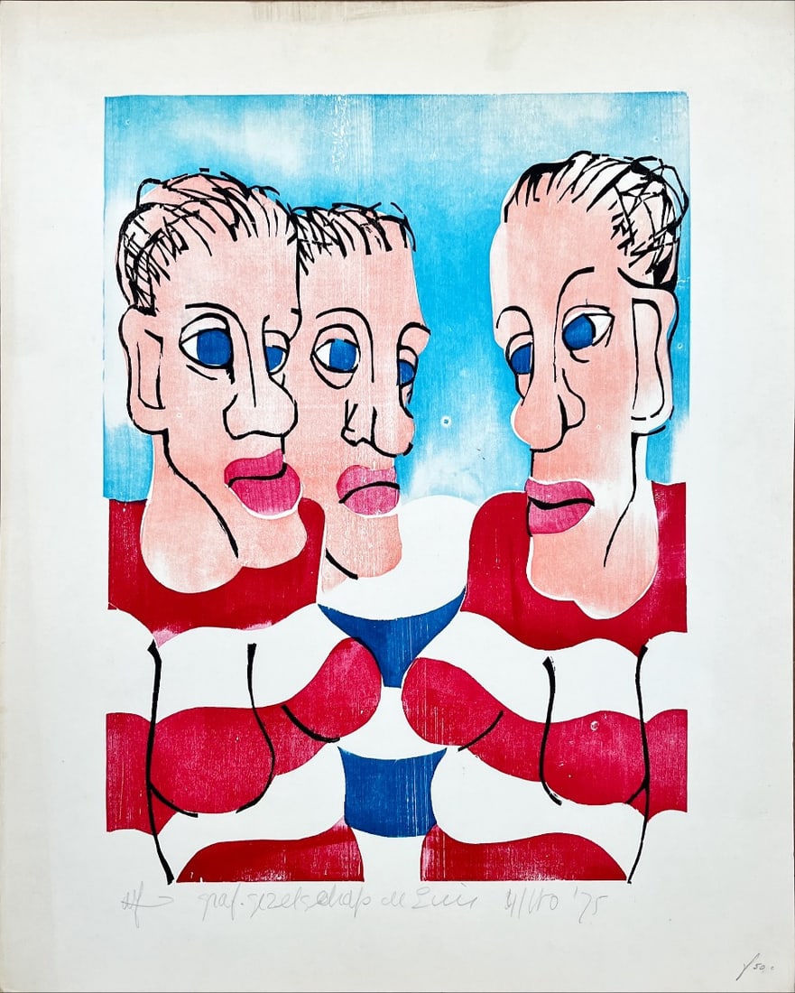 Toon Jansen - Woodcut - Hand signed: Toon Jansen 1937-2008My work is about the interaction between real space and imaginary space. The images are not functional, they intrigue by the way of their apparent function. The source of my work