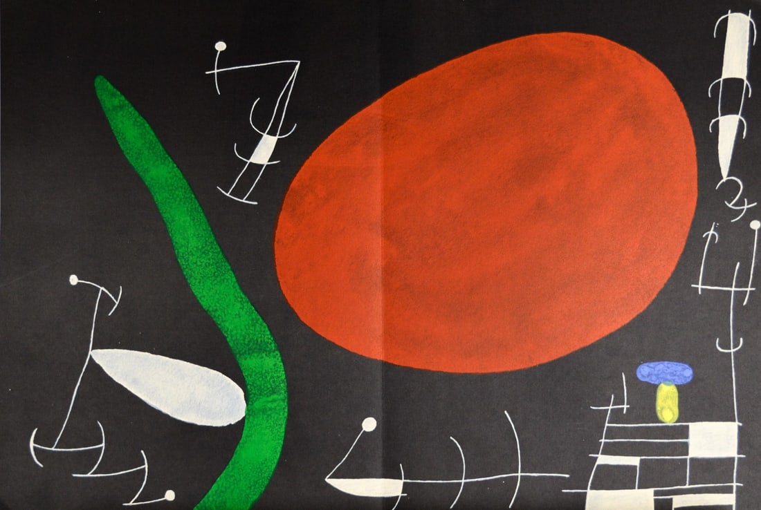 Miro, Joan - Lithograph - DLM: Joan MiroWith usual fold in the middle, from DLM (Derrière Le Mirrior) and text on verso