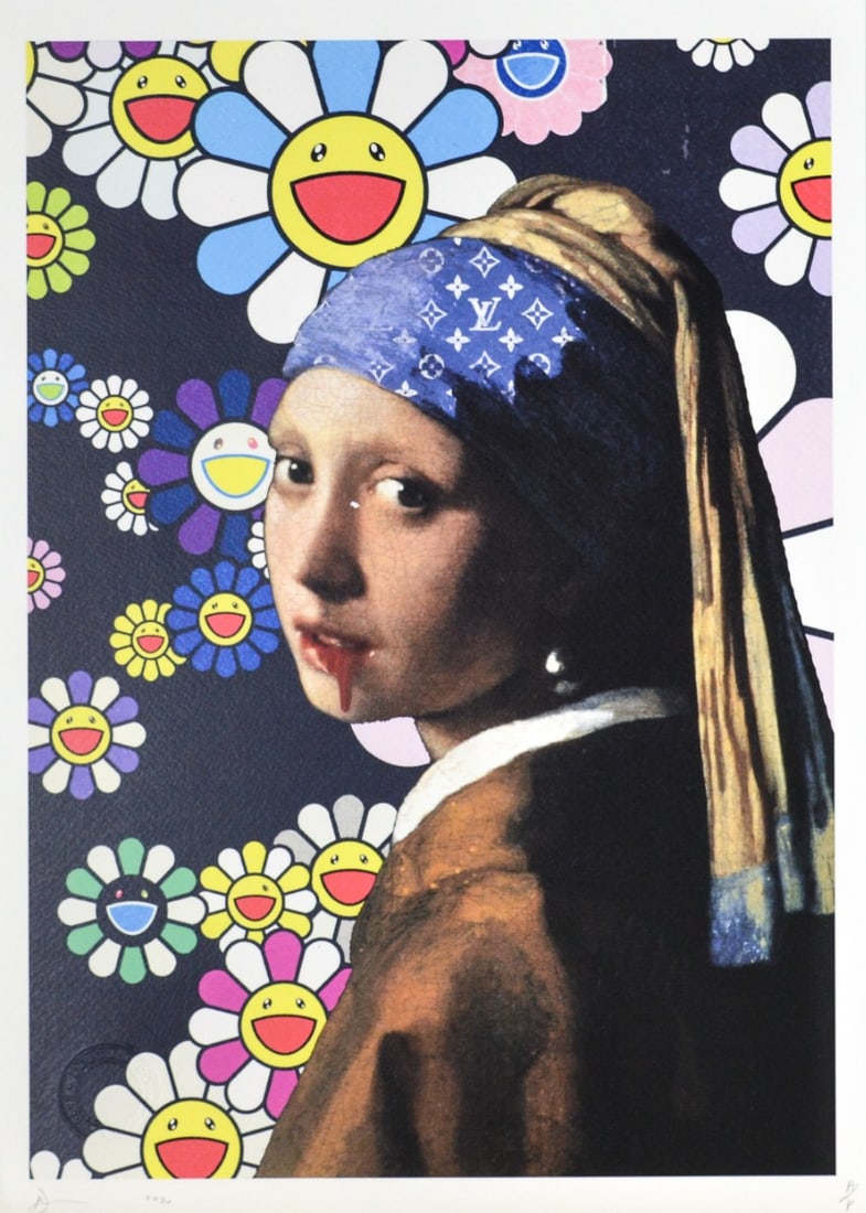 Death NYC - Sunshine Girl with Pearl: Hand signature by the Artist. Original certificate and golden seal included. DEATH NYC's artwork featured in galleries and streets around the world. Recently also featured in the Google Glass