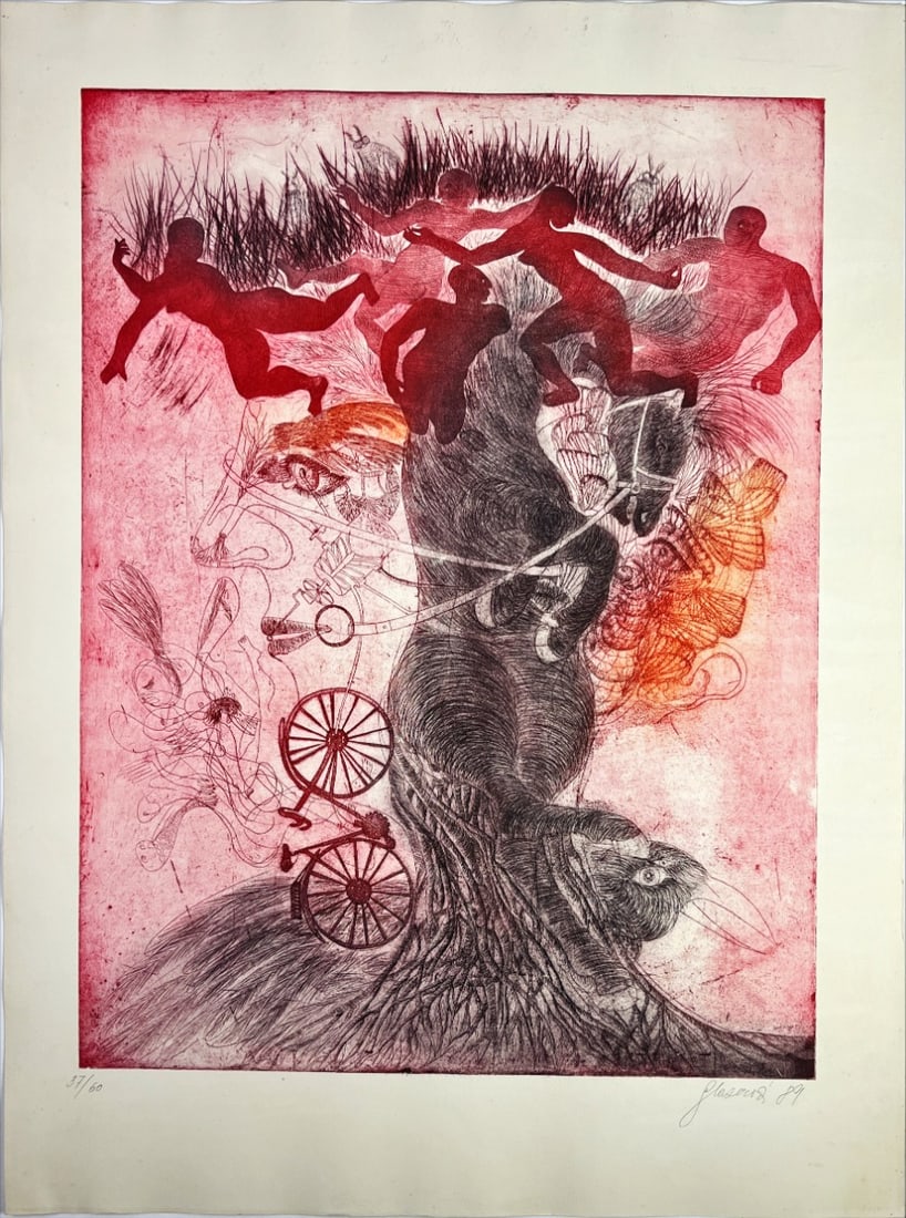 Ingrid Glaserová - Color Etching - Hand signed: Ingrid Glaserová (1955-She studied at the Academy of Arts and Crafts in Prague in the studio of film and television graphics and at the Rietveld Accademy in Amsterdam, then went to the USA. She