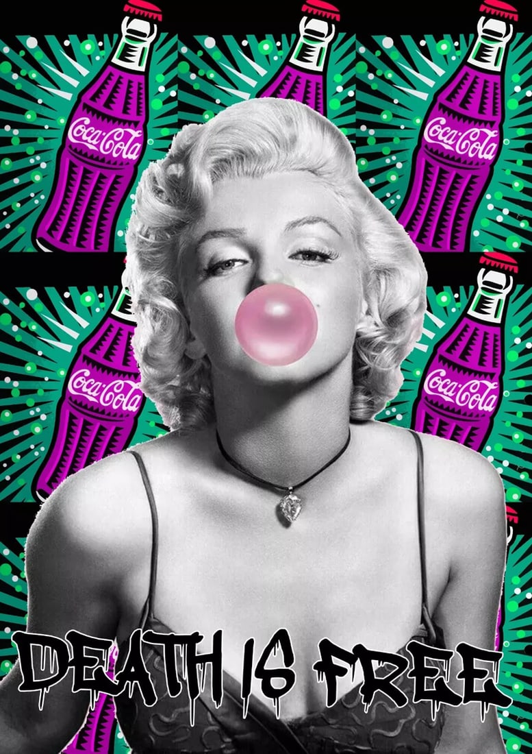 Death NYC - Monroe Bubble Gum Cola - Hand signed: Street Art. Death NYCHand signature by the Artist. Original certificate and golden seal included. DEATH NYC's artwork featured in galleries and streets around the world. Recently also featured in the