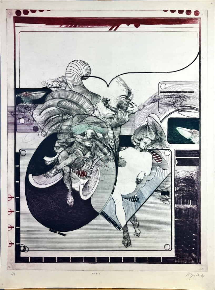 AKT I - Color Etching - Hand signed: Unreadable Artist, probably RomanianHand signed Great Etching
