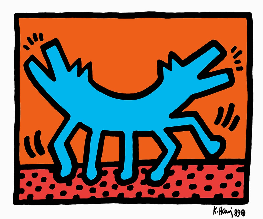 Keith Haring - Screenprint - Signed and hand numbered: Keith Haring 1958-1990Signed in the plate, 1989.Hand numbered with pencil, random/100Embossing stamp.The Keith Haring Foundation INC.Inspired by the street culture of New York City in the 1980s,