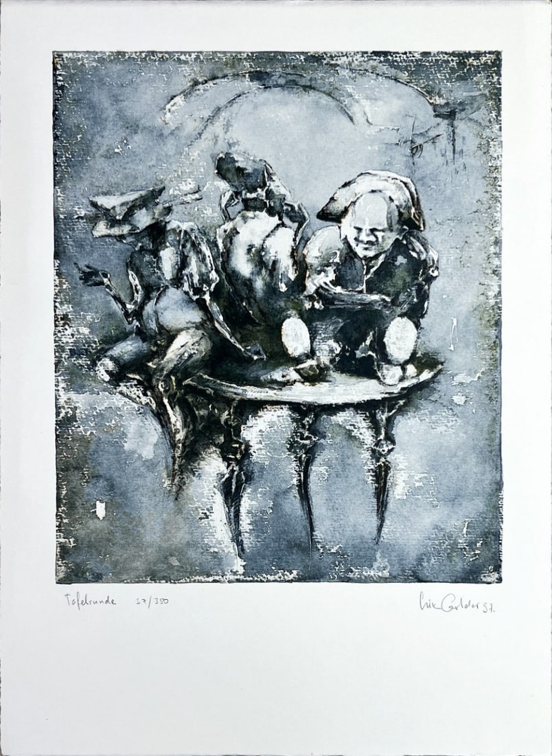 Tafelrunde - Lithograph - Hand-signed: Great Lithograph print by a German Artist, titled Tafelrunde. Hand-signed.