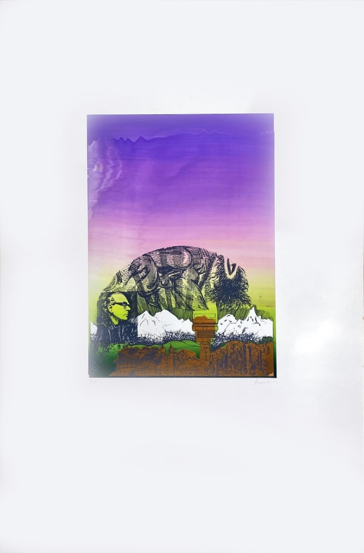 Lithograph - Hand-signed: Great Lithograph by a German Undecipherable Artist.Hand signed and numbered