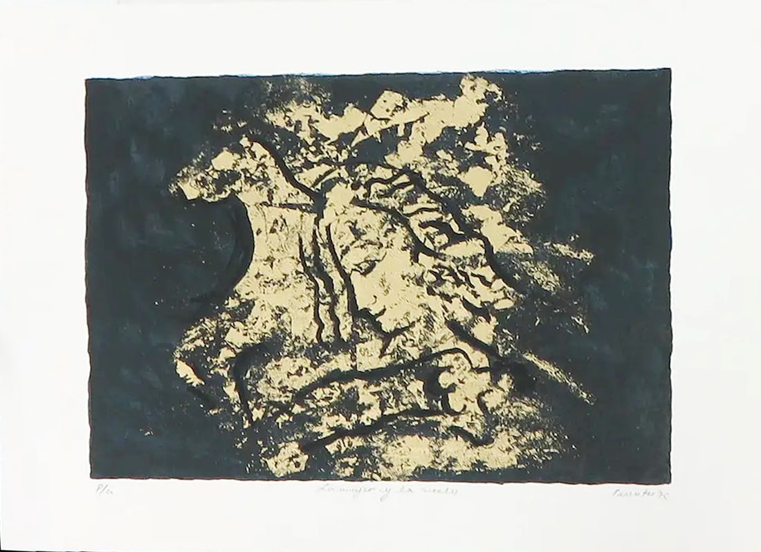 Abstract Lithograph - gold print - French Artist - Handsigned: Beautiful lithograph by French artist with gold printing.Comes from the collection of the municipality of The Hague, The Netherlands.