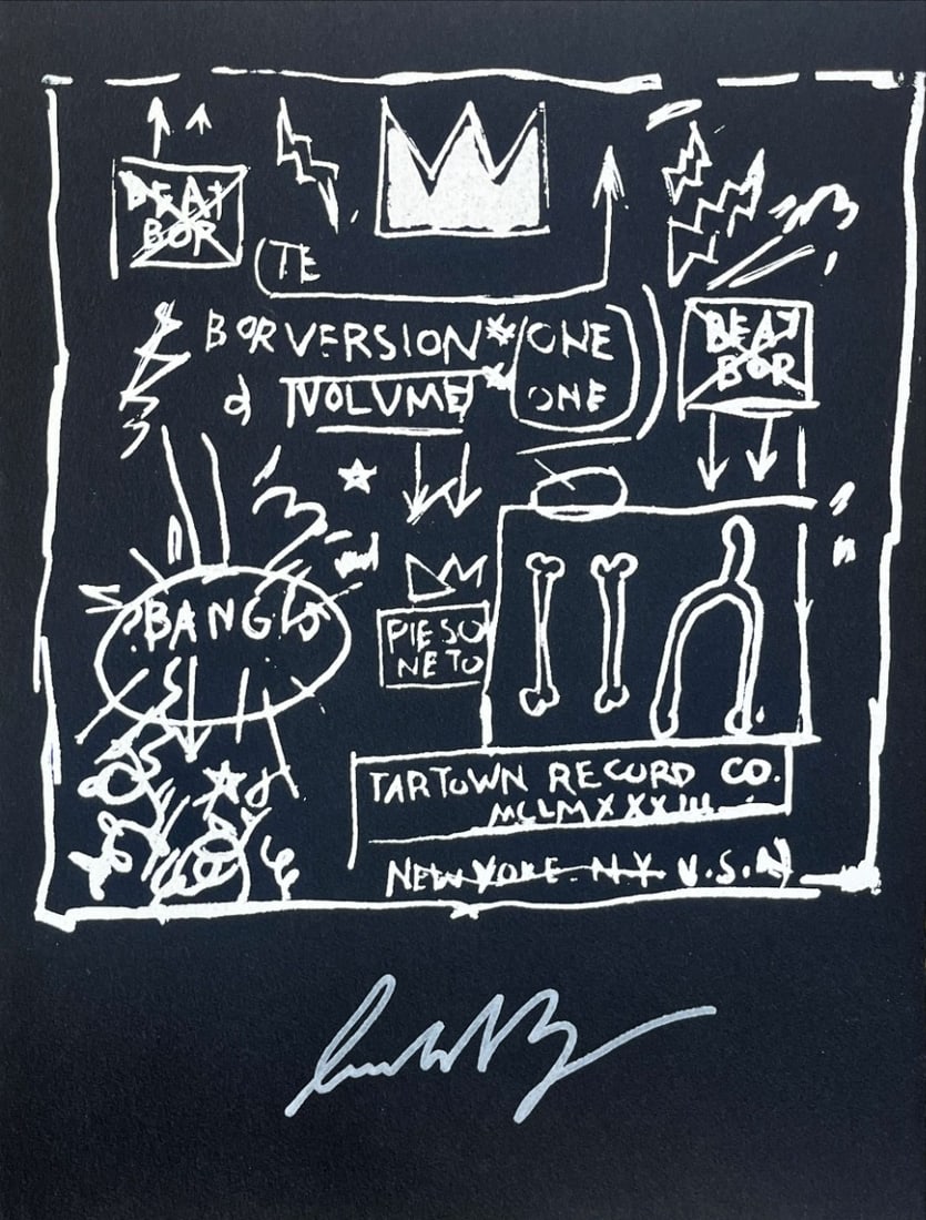 Basquiat, Jean-Michel, after - Hand-Signed - Silkscreen: Basquiat, Jean-Michel, after. Edition: random/250. Hand-Signed and numbered. Lithograph. Handmade heavy black paper.Attributed to, despite similarities to the artist's style, we have not been able to