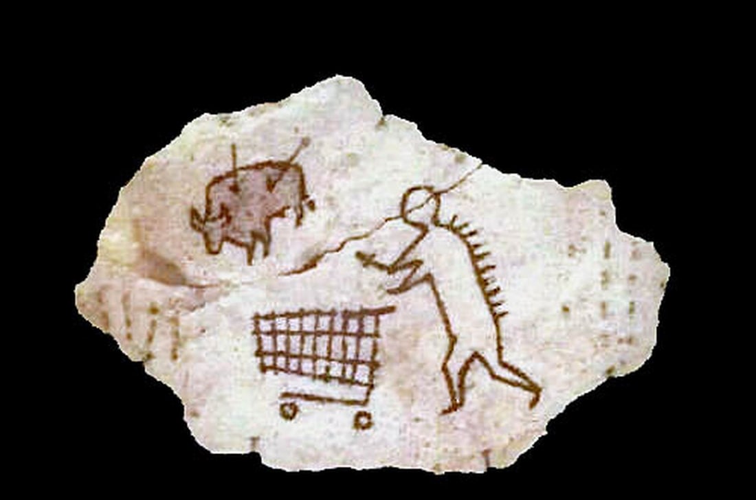 Banksy - Screenprint.: Title: ‘Peckham Rock’. Wall art, authorized by Pest Control/Banksy. You are looking at a wooden replica of Banksy’s Peckham Rock wall art, showing a supposed prehistoric figure pushing a shoppin