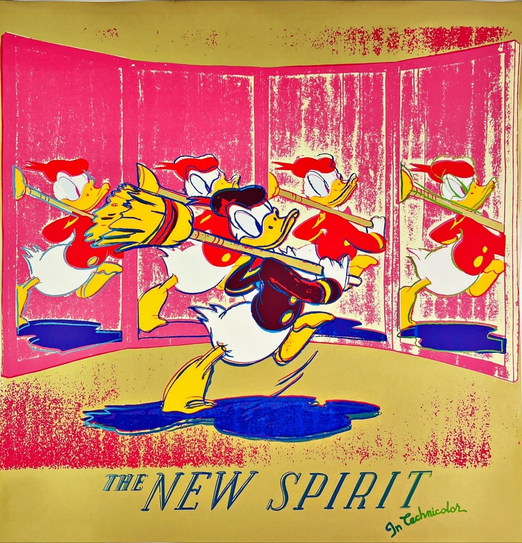 Andy Warhol - The New Spirit (Donald Duck) - Screenprint: Andy Warhol(after). The New Spirit (Donald Duck). USA 1985. Screenprint in colors on Lenox Museum Board. With the inkstamp of the publisher on verso and blindstamp. Stamp on verso:published by Ronald