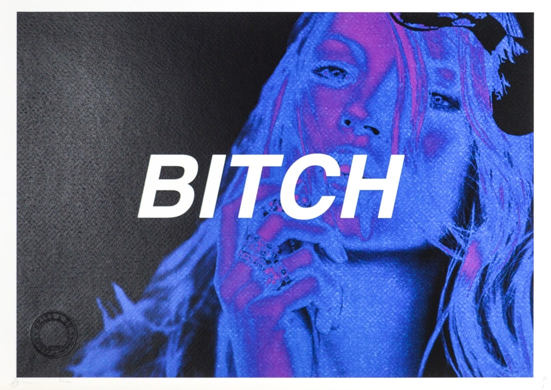 Death NYC - Bitch: Hand signature by the Artist. Original certificate and golden seal included. DEATH NYC's artwork featured in galleries and streets around the world. Recently also featured in the Google Glass commerci