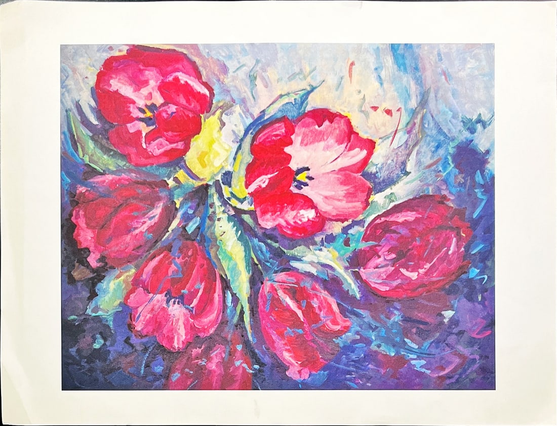 Mary Koekenbier - Beaujolais Joli Bouget - Serigraph: Mary Koekenbier 1942Mary's work reflects more than 40 years of inspired artistry. Her Dutch and French landscapes, cows, flowers and portraits are dominated by a swirling colour scheme that gives her