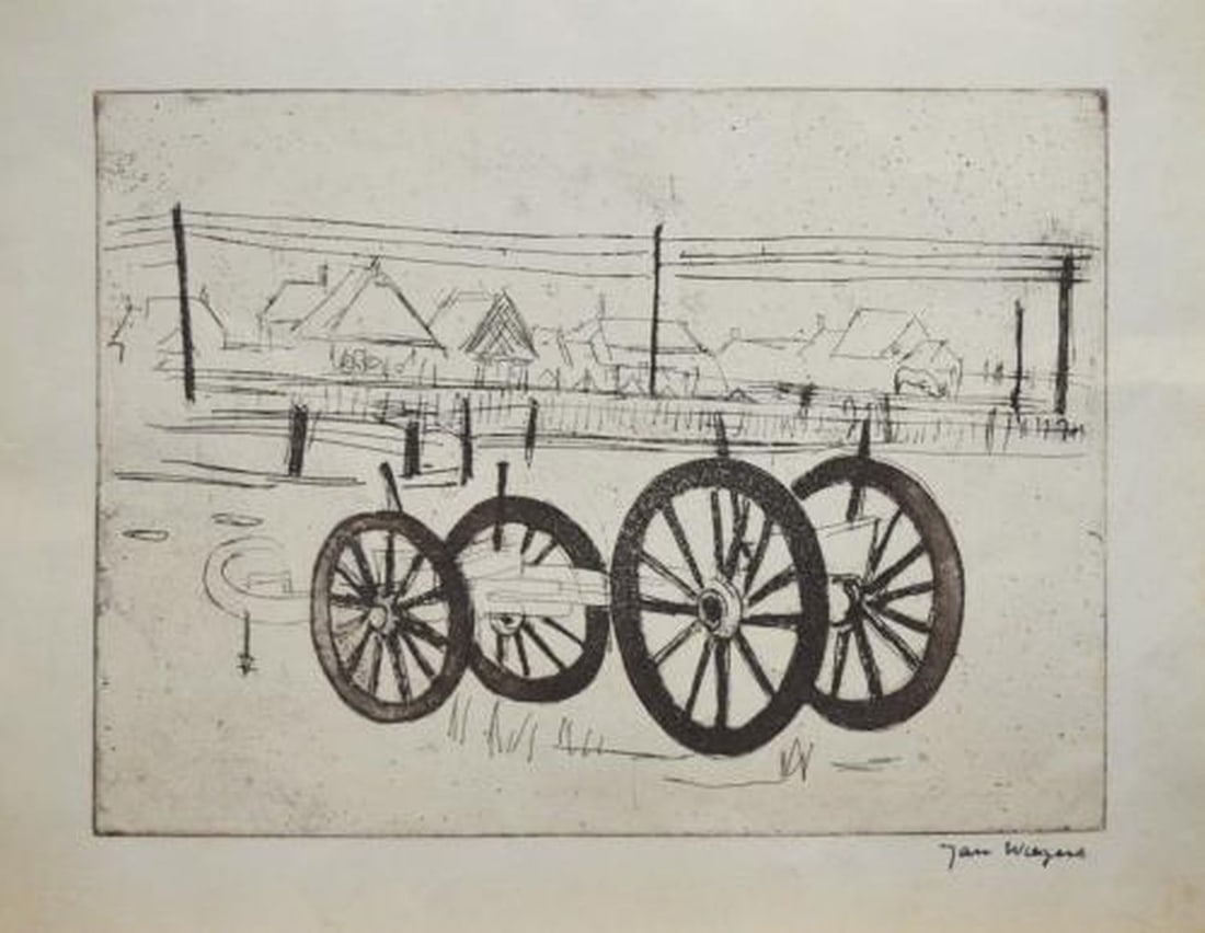 Wiegens, Jan - Etching: With posthumous studio stamp. Jan Wiegers was educated as a sculptor at the Academie Minerva in Groningen, but he also studied painting at the Academies of Rotterdam under A. H. R. Van Maasdijk and Th