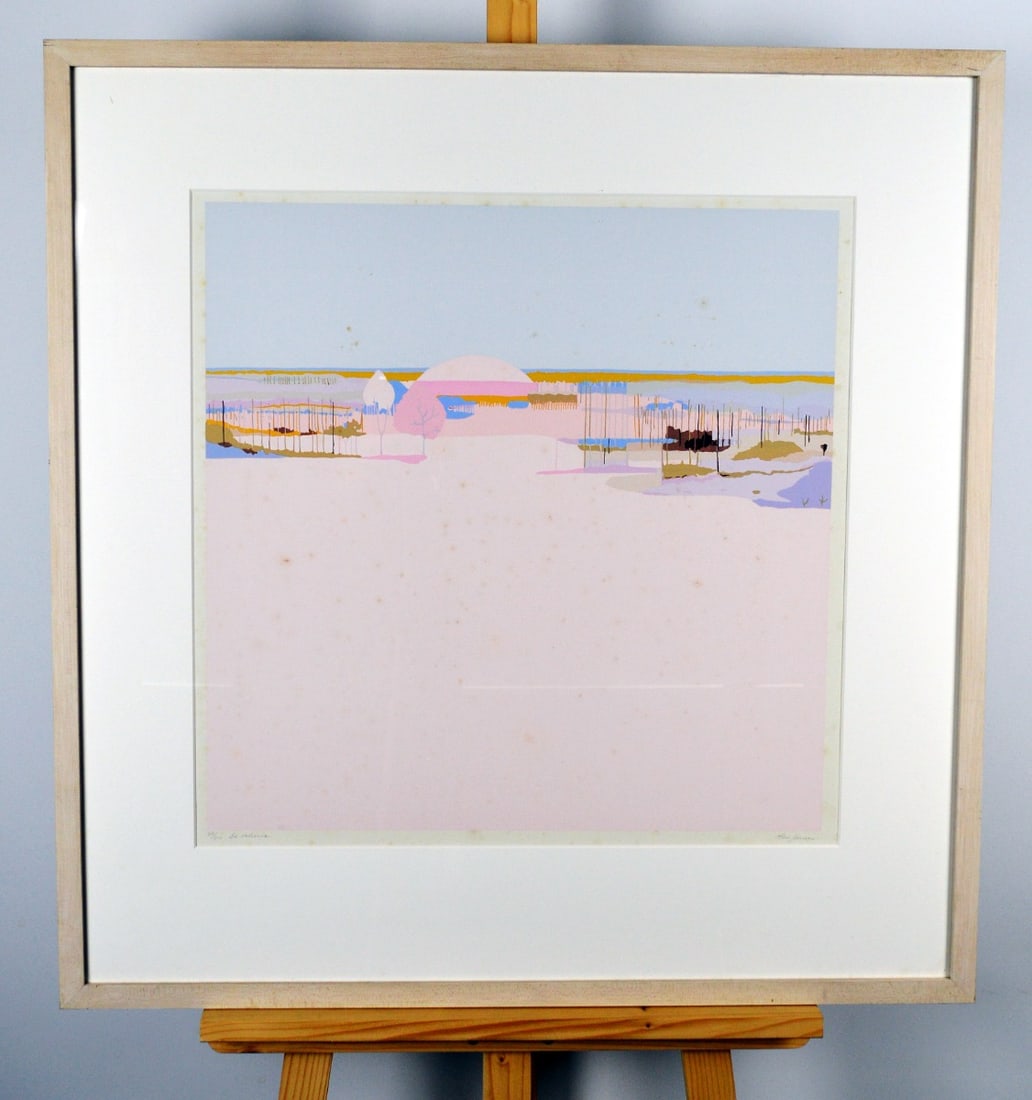 Jansen, Han - Silkscreen - Hansigned: Hand-Signed, titled, and numbered by the artist. Completely framed, Passe-Partout and glass.Has some stains in the paper.In 1980 Han Jansen painted the Wadden Sea. Not in the way that hundreds of othe