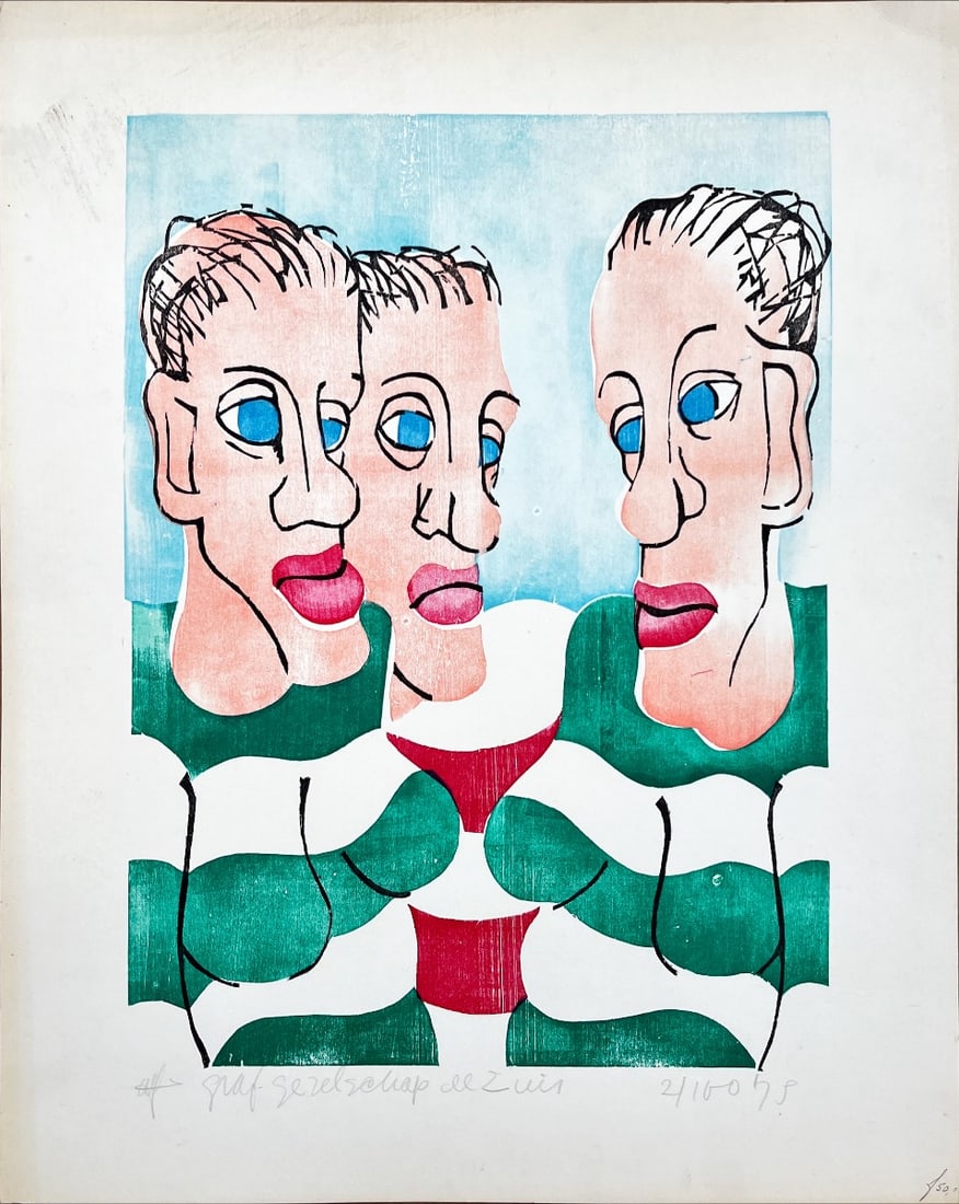 Toon Jansen - Woodcut - Hand signed: Toon Jansen 1937-2008My work is about the interaction between real space and imaginary space. The images are not functional, they intrigue by the way of their apparent function. The source of my work 