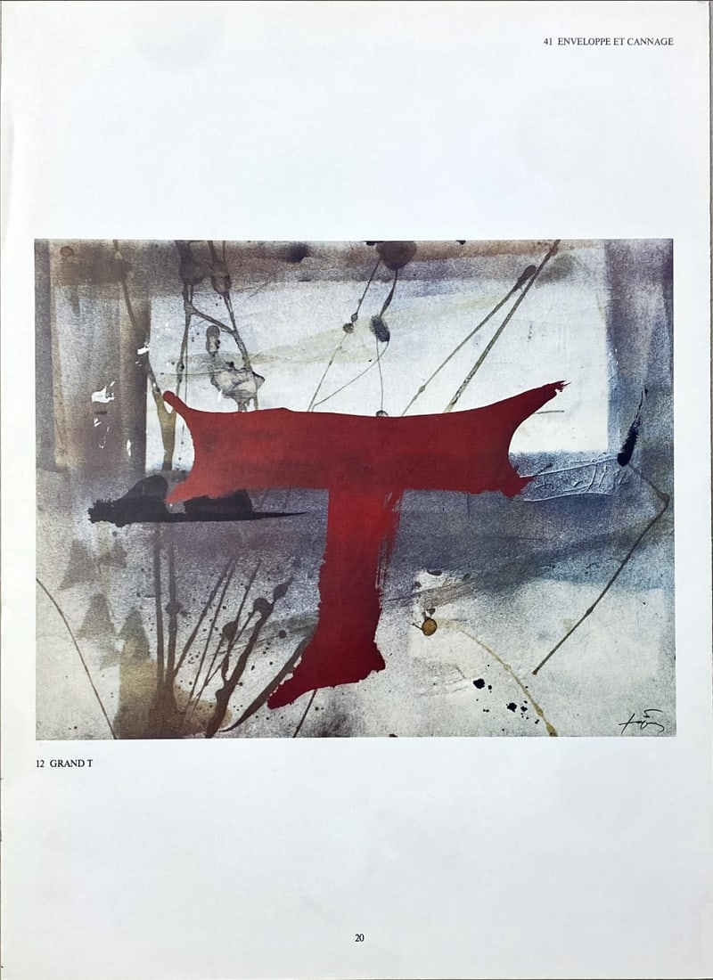 Antoni Tapies - Lithograph - DLM 1982 (Derriere le Miroir) - Signed: Original offset lithograph, executed for Derriere le Miroir, n° 253, 1982. Published in Paris by Maeght. There is text on verso. CenterfoldAntoni Tapies - Page from Derriere le Miroir CenterfoldVery 