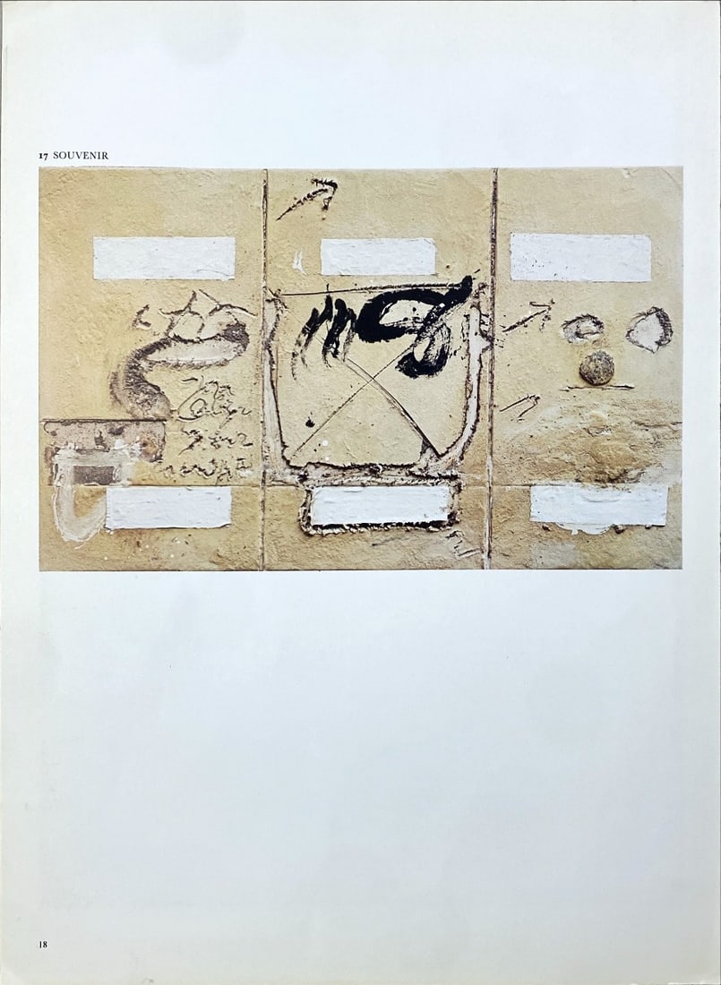 Antoni Tapies - Lithograph - DLM 1982 (Derriere le Miroir): Original offset lithograph, executed for Derriere le Miroir, n° 253, 1982. Published in Paris by Maeght. There is text on verso. CenterfoldAntoni Tapies - Page from Derriere le Miroir CenterfoldVery 