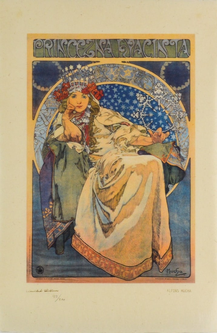 Mucha, Alphonse - Lithograph - Handnumbered: Artist: Mucha, Alphonse Title: Princezna Hyacinta Technique: Lithograph on Japanese rice paper size: 30 x 21 cm. (11,8 x 8,25 inch) Framed: Not framed More Information ALPH