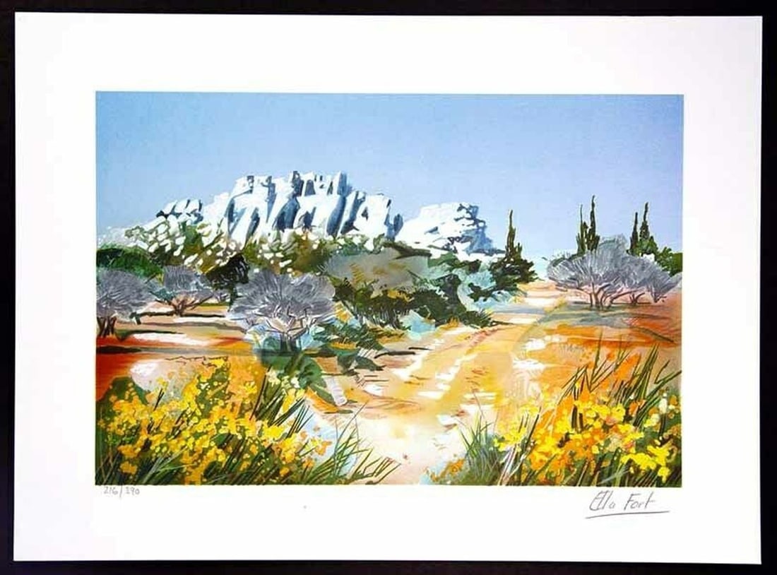 Ella Fort - Lithography - Handsigned: Artist: Fort, Ella Title: Paysage des montagnes du Sud Technique: Lithograph on Handmade paper size: 28 x 38 cm. (11 x 14,95 inch) Framed: Not framed More Information sku: EF0346