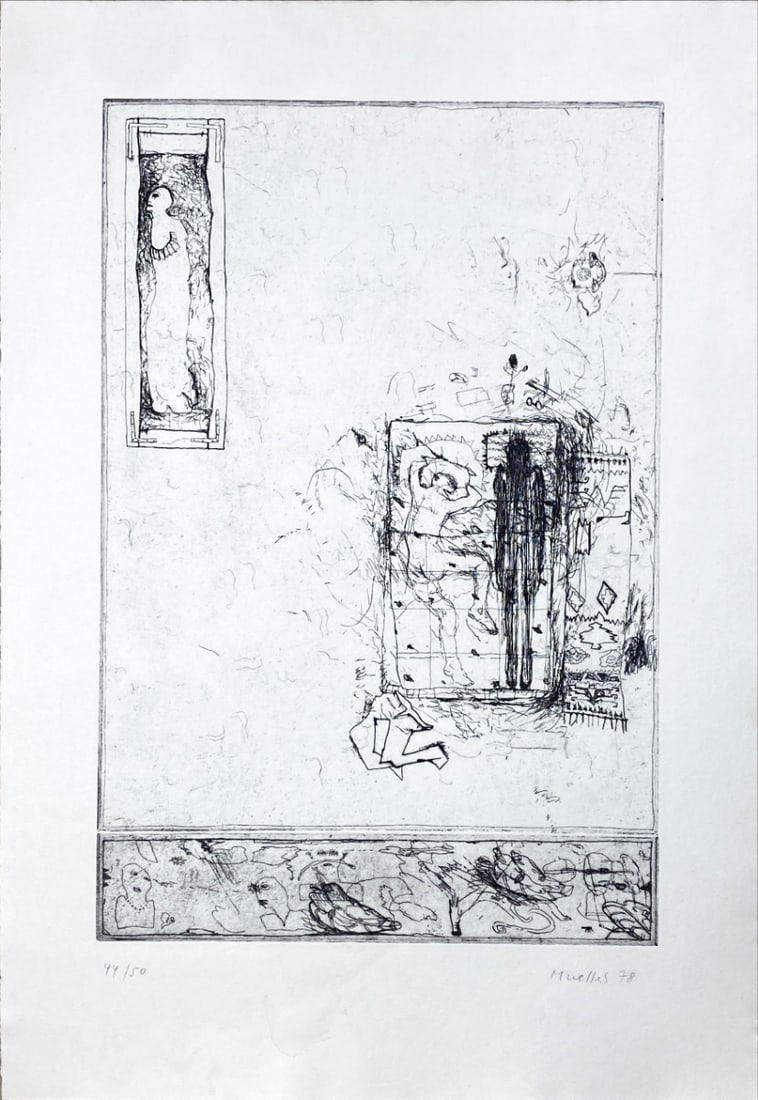Susanne Muel - Etching - Hand signed: Artist: Muel, Susanne Title: Untitled Technique: Etching on Handmade paper size: 52 x 37,5 cm. (20,45 x 14,75 inch) Framed: Not framed More Information Great Etching print