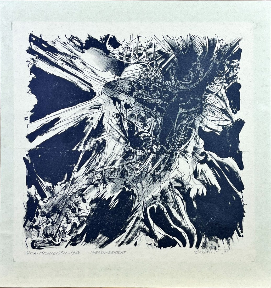 Jan (J.C.A.) Michielsen - Lithograph - Hand Signed: Artist: Michielsen, Jan (J.C.A.) Title: Mieren-gevecht Technique: Lithograph on Handmade paper size: 33,5 x 32 cm. (13,2 x 12,6 inch) Framed: Not framed More Information M