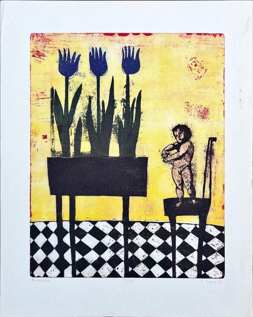 Eliza Justyna Kopec - Lithograph - Hand signed: Artist: Kopec, Eliza Title: Primavera Technique: Lithograph on Handmade paper size: 28,5 x 23 cm. (11,2 x 9,05 inch) Framed: Not framed More Information graphic artist. Eliza Justyna Kopec was born