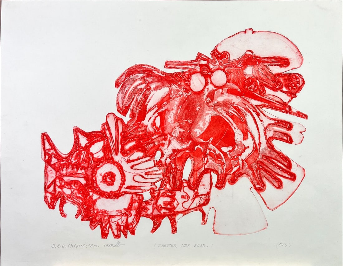 Jan (J.C.A.) Michielsen - Etching - Hand signed: Artist: Michielsen, Jan (J.C.A.) Title: Zeester met krab Technique: Etching on Handmade paper size: 50 x 66 cm. (19,7 x 26 inch) Framed: Not framed More Information sku: JCAM106