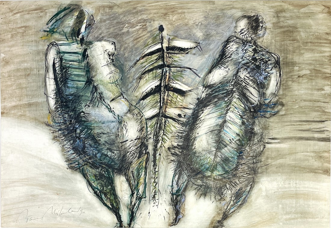 P. Mikeala - Gouache - Hand signed: Artist: Mikeala, P Title: Untitled Technique: Gouache on Handmade paper size: 44 x 64 cm. (17,3 x 25,2 inch) Framed: Not framed More Information P. Mikeala. Great Gouache, hand signed and dated. sku: