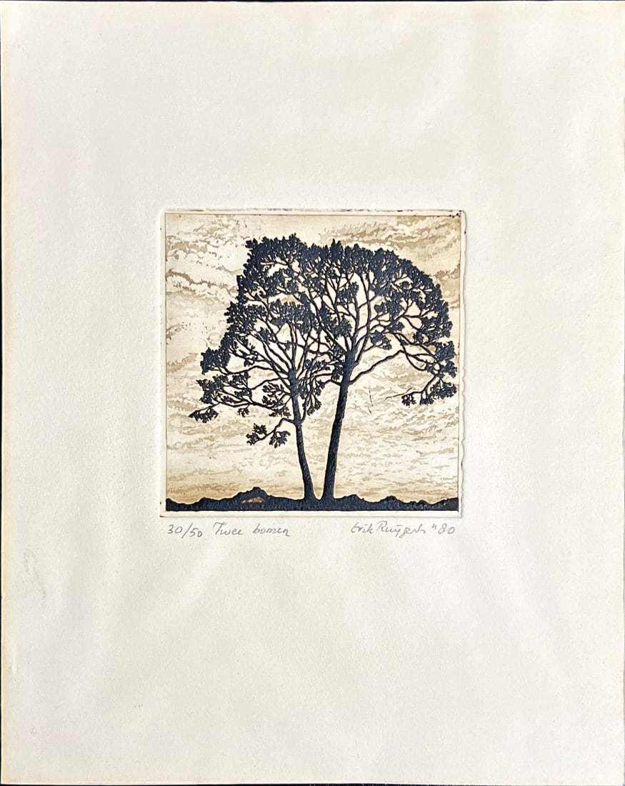 Erik Ruijgers - Etching - Hand signed: Artist: Ruijgers, Erik Title: Twee bomen Technique: Etching on Handmade paper size: 29 x 23 cm. (11,4 x 9,05 inch) Framed: Not framed More Information sku: ER301
