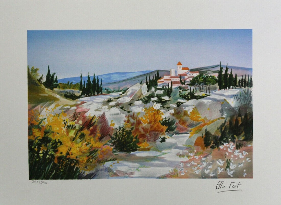 Ella Fort - Lithography - Handsigned: Artist: Fort, Ella Title: Village Dans Le Luberon Technique: Lithograph on Handmade paper size: 28 x 38 cm. (11 x 14,95 inch) Framed: Not framed More Information sku: EF0345