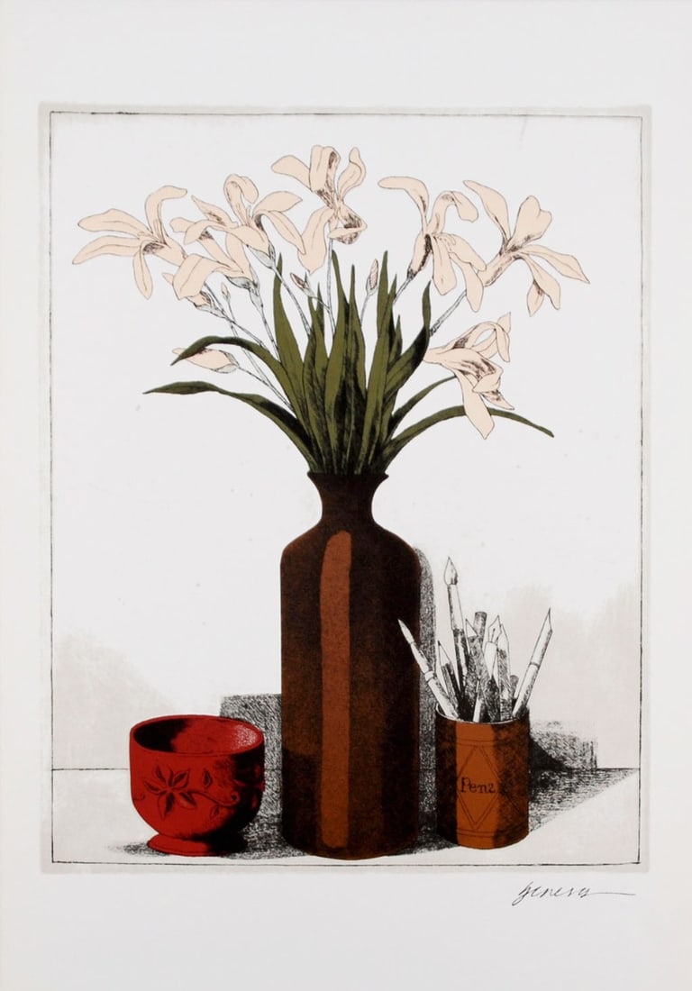 Miguel Herrera - Lithograph - Hand signed: Artist: Herrera, Miguel Title: Still Life With Flowers Technique: Lithograph on Fine art paper size: 58,5 x 41 cm. (23,05 x 16,15 inch) Framed: Not framed More Information Miguel Herrera 1936