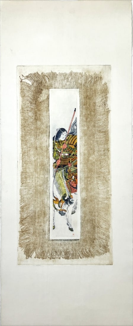 Kitao Shigemasa - Woodcut: Artist: Shigemasa, Kitao Title: Female warrior Tomu Gozen Technique: Woodcut on Handmade paper size: 56,5 x 24 cm. (22,25 x 9,45 inch) Framed: Not framed More Information K