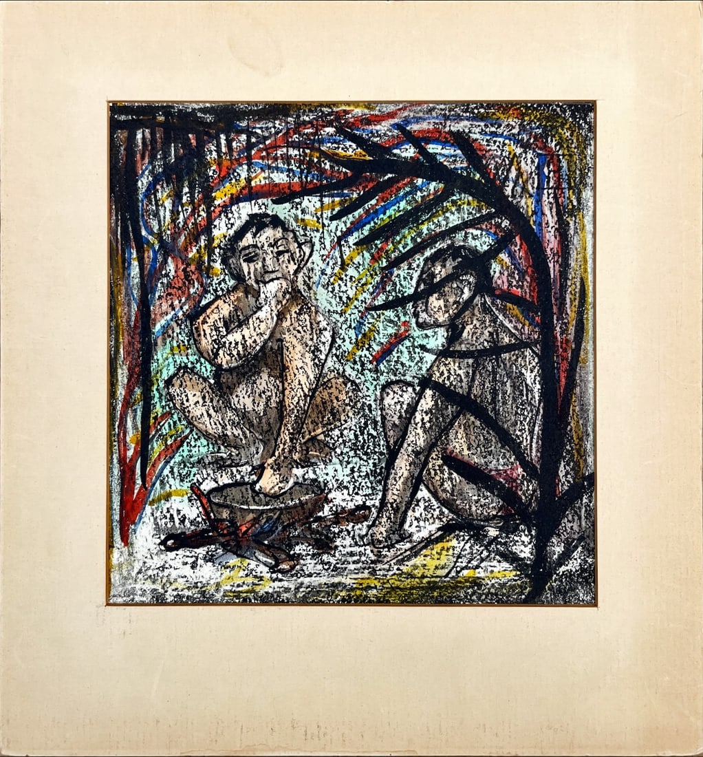 Leon Verburgt - Gouache - Hand signed: Artist: Verburgt, Leon Title: Nieuw Guinea Technique: Gouache on Handmade paper size: 24 x 24 cm. (9,45 x 9,45 inch) Framed: 33,5 x 31,5 cm. (0 x 0 inch.) More Information Leon Verburgt