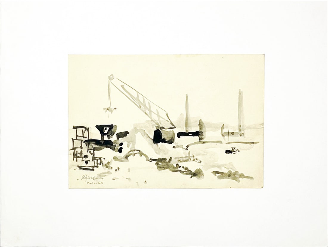 Jan Michels - Ink Gouache - Hand signed: Artist: Miechels, Jan Title: Rijnkade Technique: Ink Gouache on Paper size: 13,5 x 19,5 cm. (5,3 x 7,7 inch) Framed: Not framed More Information Jan MIECHELS (Arnhem 1916 -