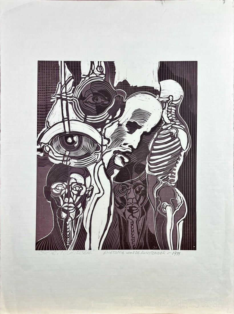 Jan (J.C.A.) Michielsen - Linocut - Hand signed: Artist: Michielsen, Jan (J.C.A.) Title: Anatomie voor de kunstenaar Technique: Linocut on Handmade paper size: 52 x 40 cm. (20,45 x 15,75 inch) Framed: Not framed More Information
