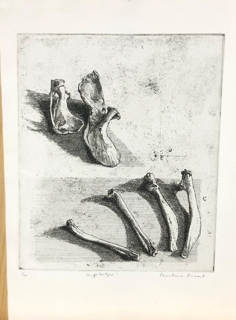 Braat, Pauline - Etching - Handsigned: Artist: Braat, Pauline Title: Kippebotjes Technique: Etching on Handmade paper size: 32,5 x 24 cm. (12,8 x 9,45 inch) Framed: Not framed More Information Hand-signed and numbered. Comes from the