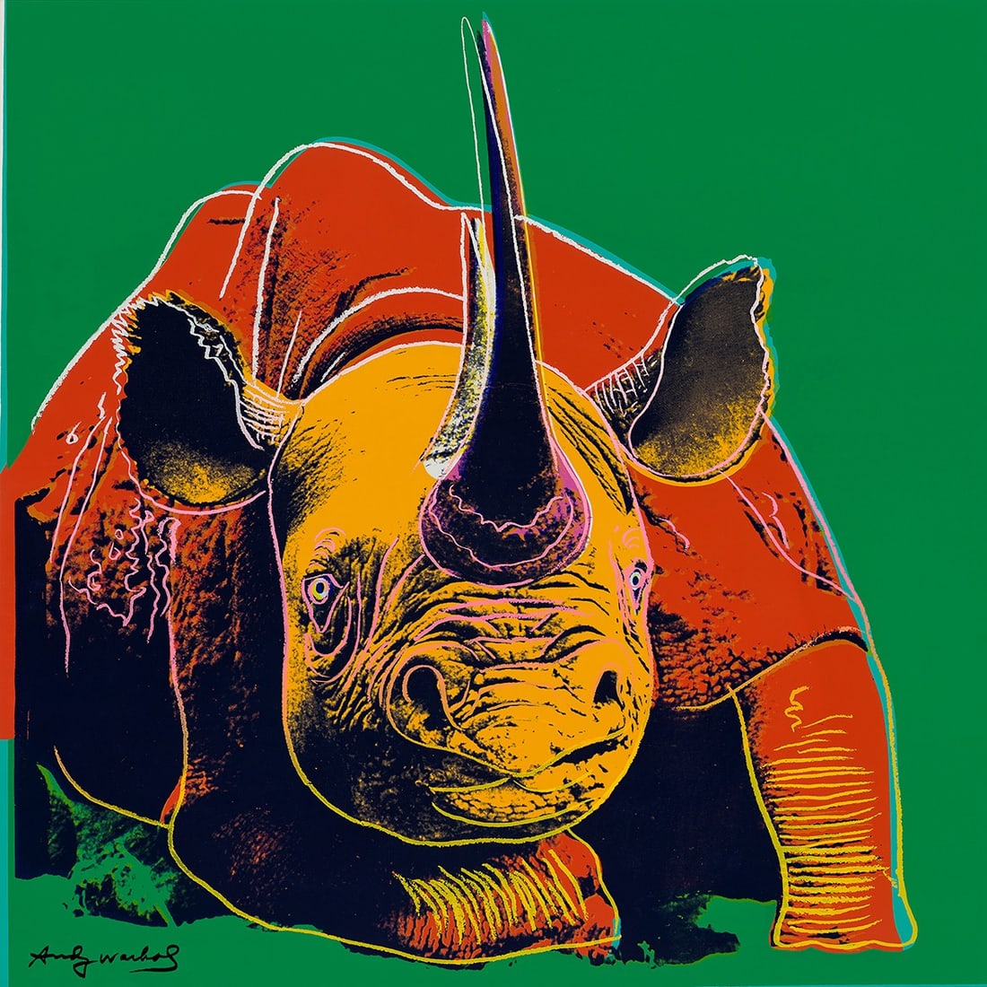 Andy Warhol - Black Rhinoceros of the series Endangered Species - Silkscreen: Artist: Warhol, Andy Title: Black Rhinoceros Technique: Silkscreen on Lenox museum board size: 91 x 91 cm. (35,85 x 35,85 inch) Framed: Not framed More Information