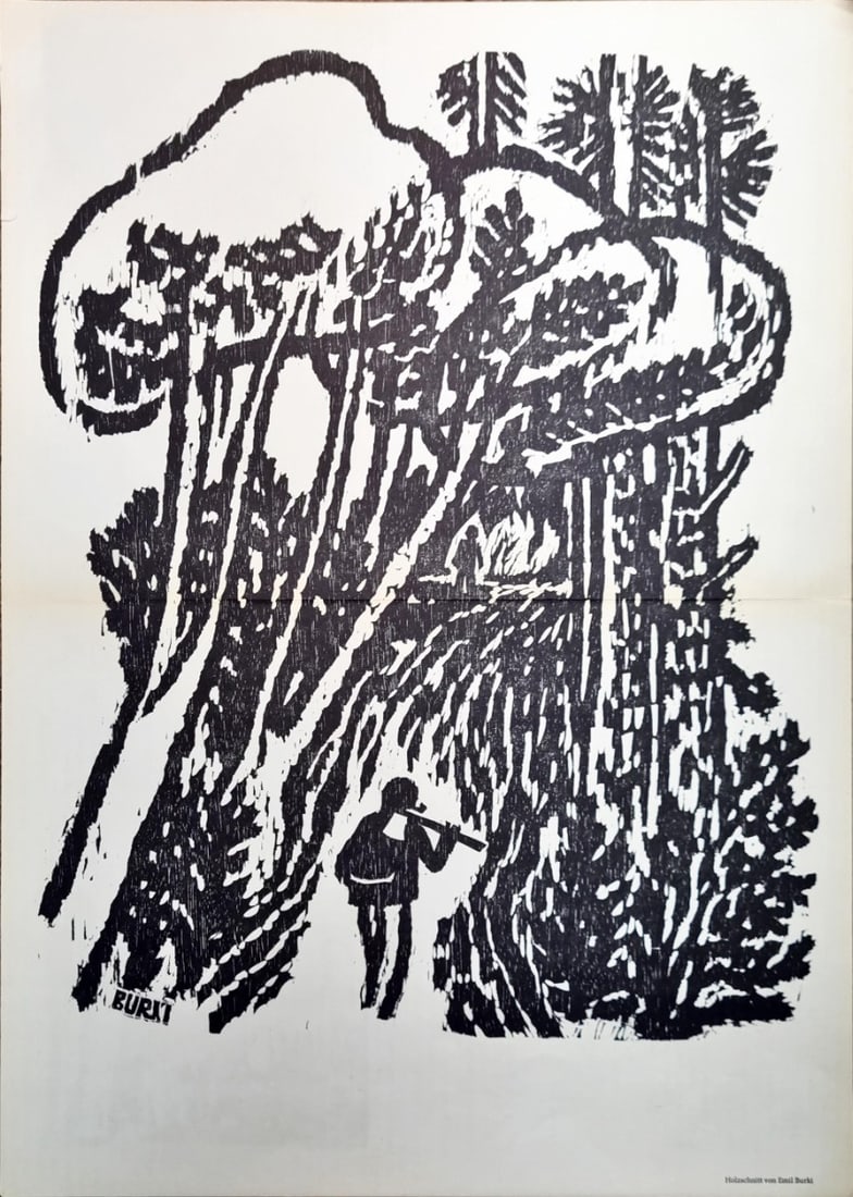 Emil Burki - Woodcut - signed in the plate: Artist: Burki, Emil Title: Untitled Technique: Woodcut on Handmade paper size: 61,5 x 44 cm. (24,2 x 17,3 inch) Framed: Not framed More Information Signed in the plate. Wit