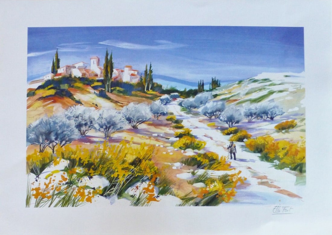 Ella Fort - Lithography - Handsigned: Artist: Fort, Ella Title: The lonely wanderer Technique: Lithograph on Handmade paper size: 30 x 40 cm. (11,8 x 15,75 inch) Framed: Not framed More Information Lithography, hand-signed, numbered, or
