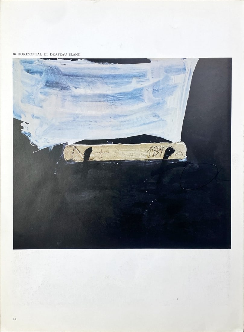 Antoni Tapies - Lithograph - DLM 1982 (Derriere le Miroir): Artist: Tapies, Antoni Title: Horizontal et drapeau blanc Technique: Offset lithograph on Arches paper size: 38 x 28 cm. (14,95 x 11 inch) Framed: Not framed More Information Original offset