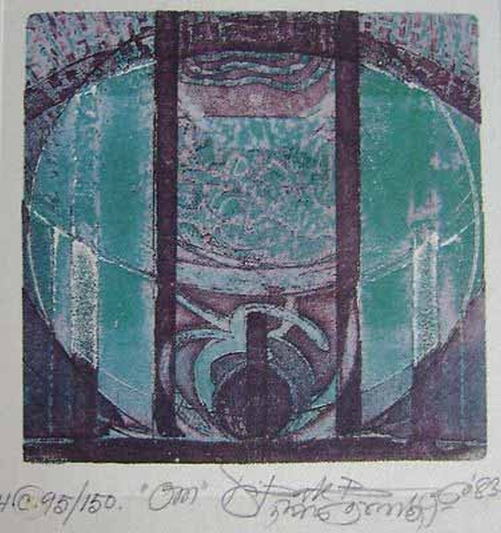 Banajee, Dipak - Lithograph - Handsigned: Artist: Banerjee, Dipak Title: Lufthansa Lithograph 1983 - Om Technique: Lithograph on Arches paper size: 15 x 14 cm. (5,9 x 5,5 inch) Framed: Not framed More Information H