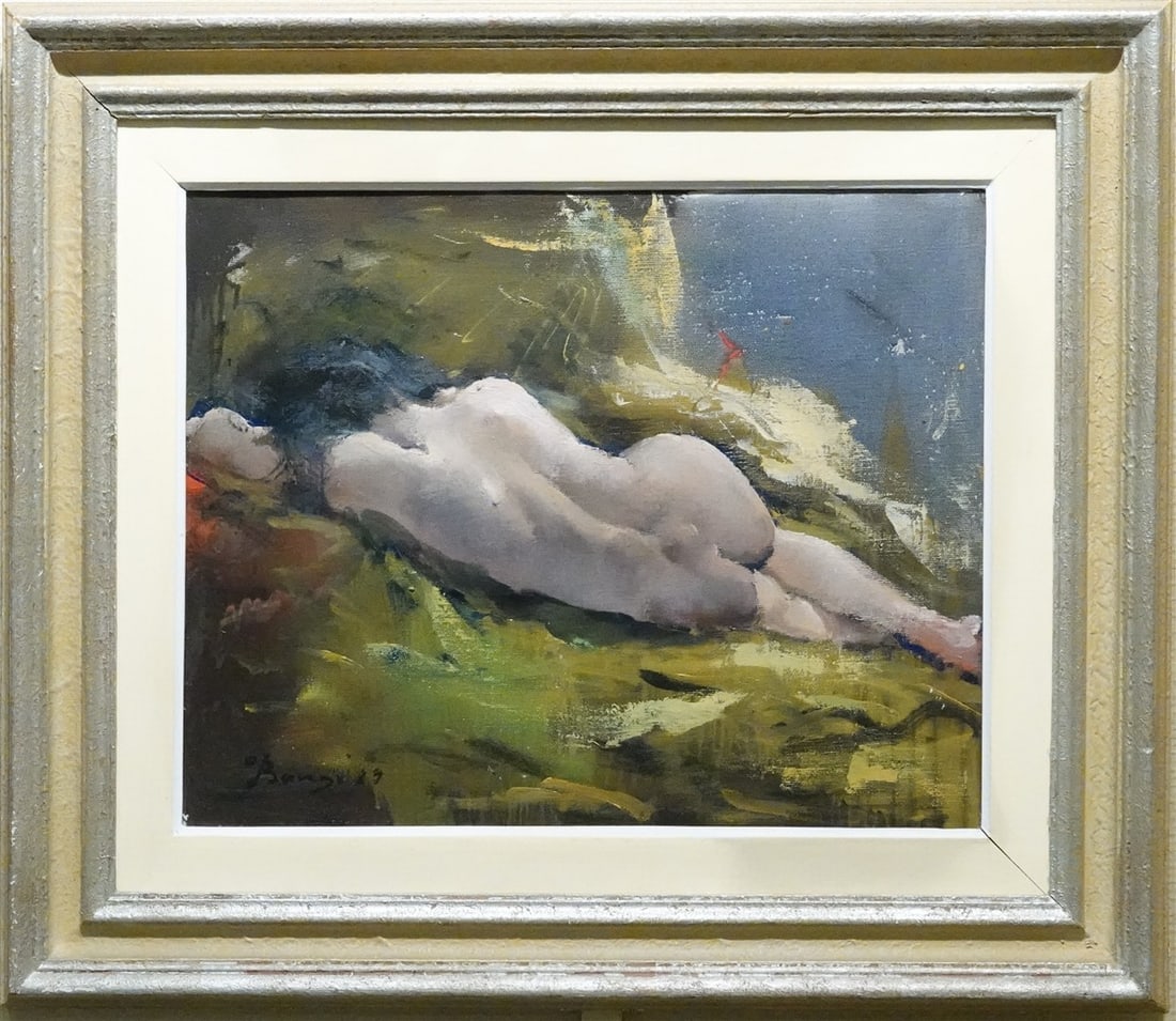 Lying nude - Oil Painting - Hand-signed: Artist: Unknown / Unreadable Artist Title: Lying nude Technique: Oil painting on Canvas size: 40 x 50 cm. (15,75 x 19,7 inch) Framed: x cm. (0 x 0 inch.) More Information Title: Lying nude. Great