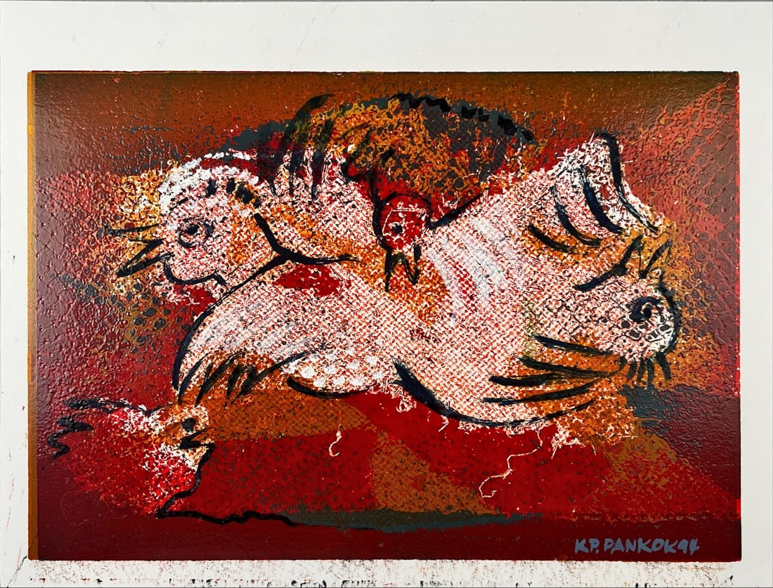 KP. Pankok - Mixed Techniques - Hand signed: Artist: Pankon, KP. Title: Im Nest / Dans le nid Technique: Mixed techniques on Lenox museum board size: 25 x 33 cm. (9,85 x 13 inch) Framed: Not framed More Information KP. PankokGreat painting in