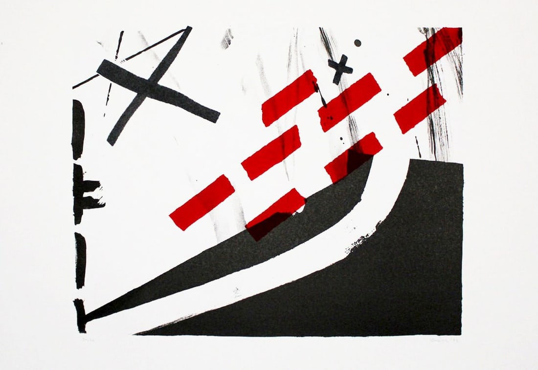 Gräsel, Friedrich - Silkscreen/Lithograph.: Artist: Gräsel, Friedrich Title: Composition Technique: Silkscreen on Bütten, Handmade paper size: 54 x 79 cm. (21,25 x 31,1 inch) Framed: 0 x 0 cm. (0 x 0 inch.) More Information Hand-Signed and