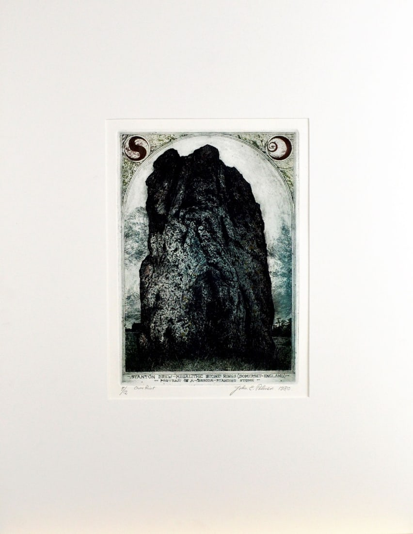 John E. Palmer - Etching: Artist: Palmer, John E. Title: Stones Ring Technique: Etching on Handmade paper size: 44 x 33 cm. (17,3 x 13 inch) Framed: 65 x 50 cm. (0 x 0 inch.) More Information Handsigned, titled, numbered and