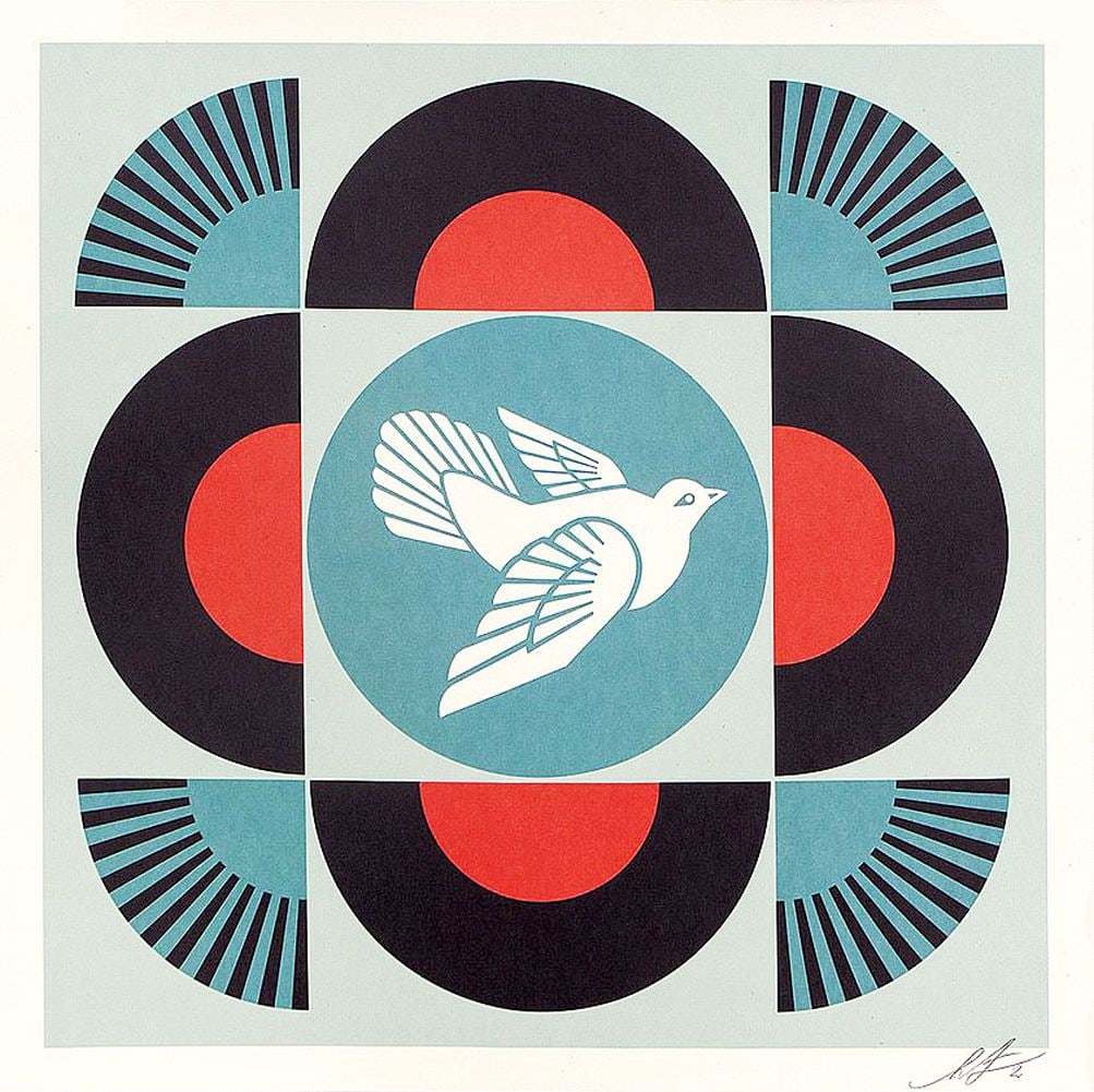 Fairey, Shepard - Geometric Dove Black - Hand-signed: Artist: Fairey, Shepard Title: Geometric Dove - Black Technique: Offset lithograph on Speckle tone paper size: 61 x 61 cm. (24 x 24 inch) Framed: Not framed More Information Title: Geometric Dove -