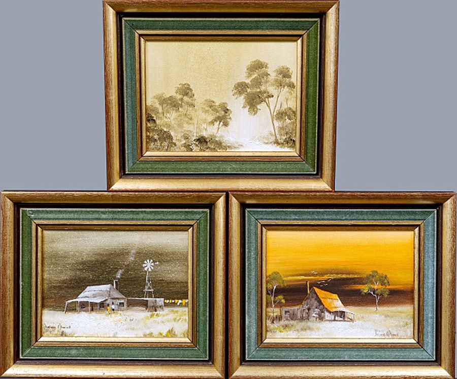 Barbara O'Donell - Australian Painter - 3 Oil paintings: Artist: O'Donell, Barbara Title: Australian landscapes Technique: Oil painting on Board size: 15,5 x 20,5 cm. (6,1 x 8,05 inch) Framed: 24 x 29 cm. (0 x 0 inch.) More Information Barbara O'Donnell