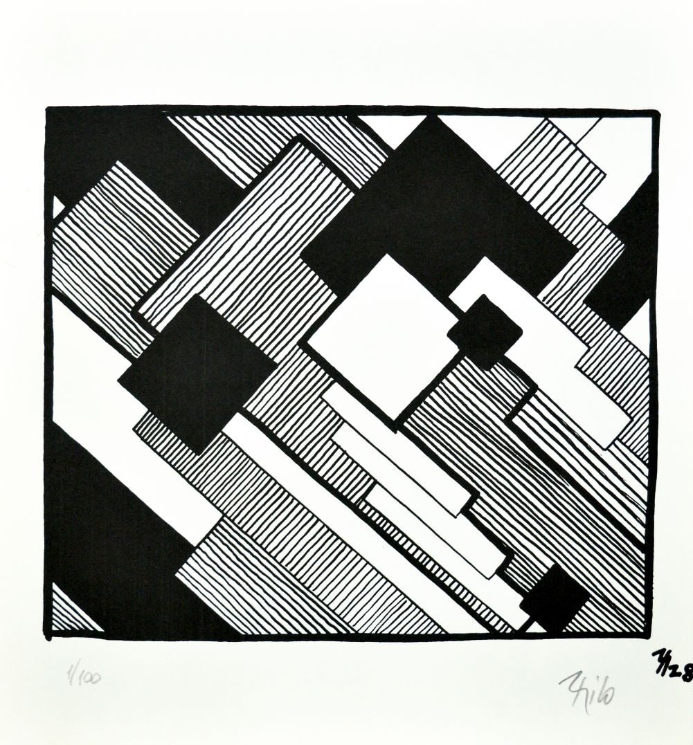 Maatsch, Thilo - Woodcut - Handsigned: Artist: Maatsch, Thilo Title: Composition Technique: Woodcut on Velin Handmade paper size: 22,5 x 20 cm. (8,85 x 7,85 inch) Framed: Not framed More Information Hand-Signed and dated. Publisher: