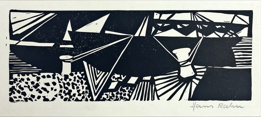 Hans Rahn - Linocut - Hand signed: Artist: Rahn, Hans Title: Untitled Technique: Linocut on Handmade paper size: 14,5 x 32,5 cm. (5,7 x 12,8 inch) Framed: Not framed More Information Hans Rahn (1905-1991) Born in 1905 in Essel,