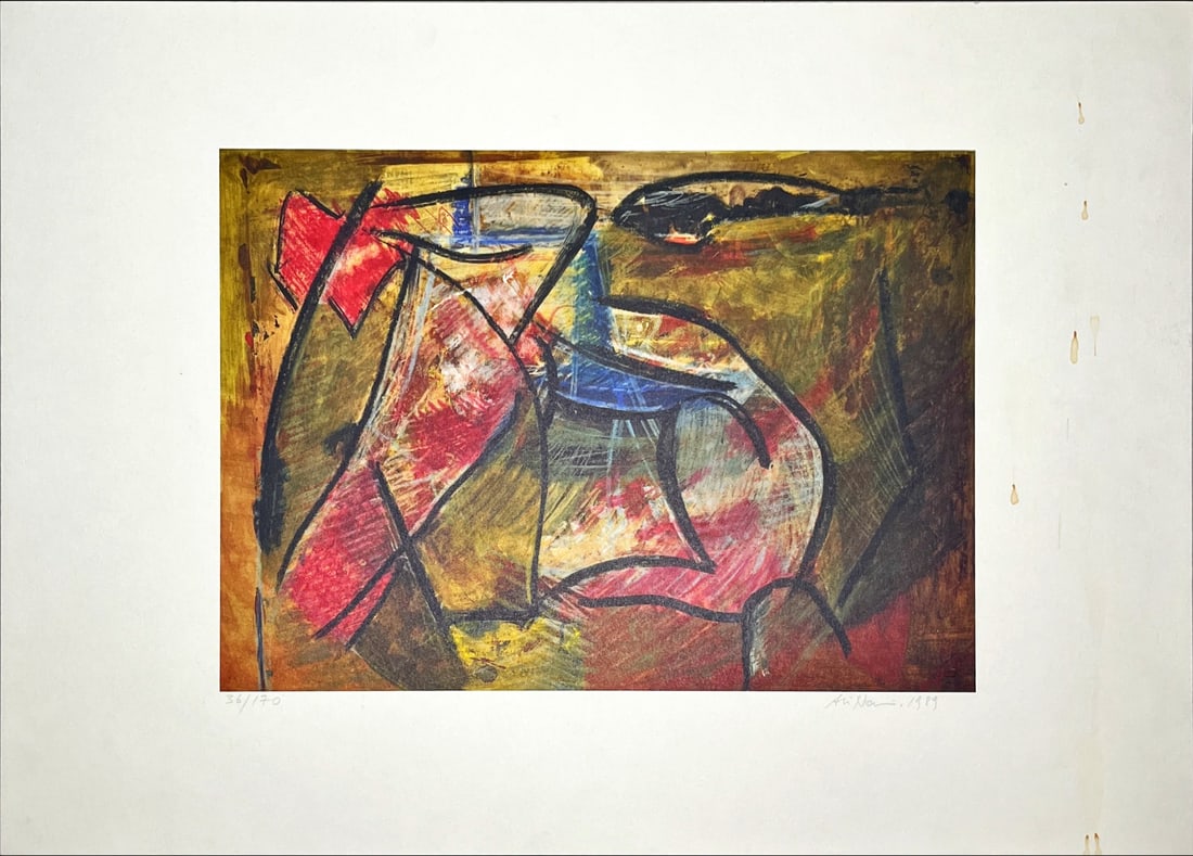 Ali Seyed Nassir - Offset Lithograph - Hand signed: Artist: Nassir, Ali Seyed Title: Abstract Technique: Offset lithograph on Handmade paper size: 44 x 63 cm. (17,3 x 24,8 inch) Framed: Not framed More Information Iranian-German artist. N. emigrated