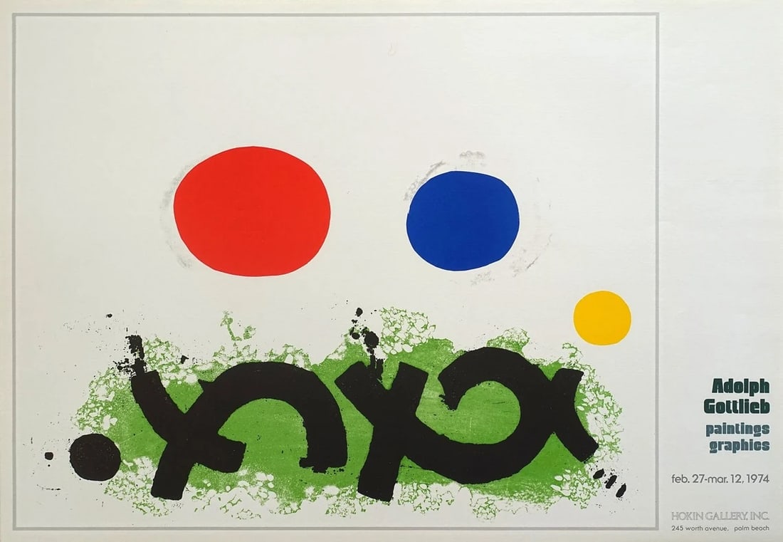 Adolph Gottlieb - Hokin Gallery - Originele Vintage Poster: Artist: Gottlieb, Adolph Title: Originele Vintage Poster Technique: Poster on Paper size: 72 x 51 cm. (28,35 x 20,1 inch) Framed: Not framed More Information 1974 Adolph Gottlieb Hokin Gallery -